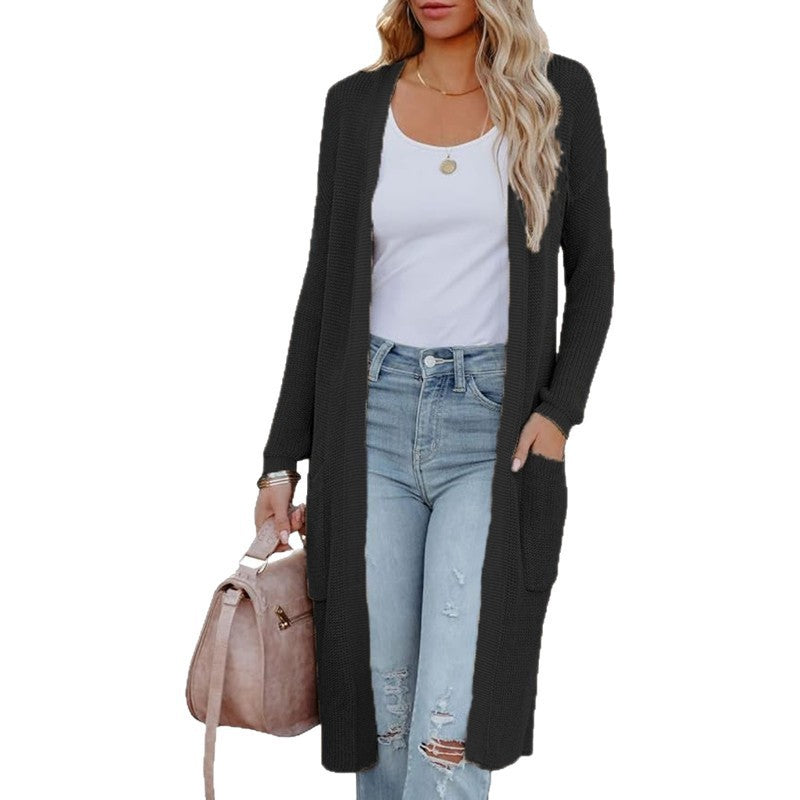 Women's Casual Open-Front Knit Coat with Pockets
