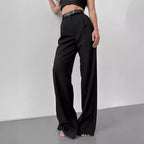 Women's Elegant High-Waist Trousers with Pressed Crease and Tie Belt