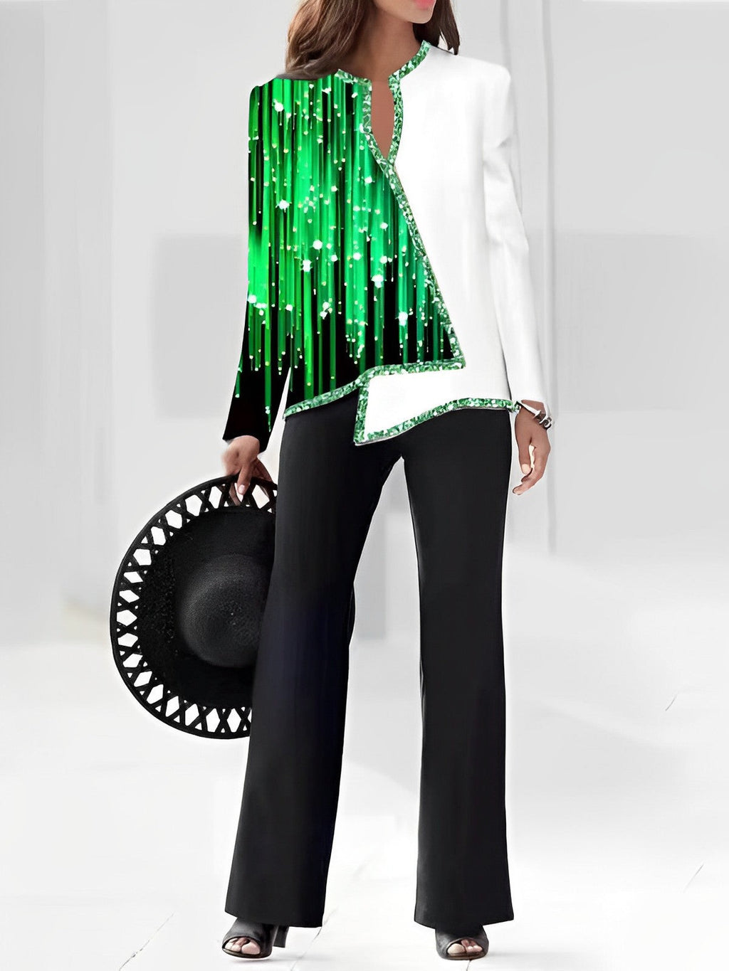 Elegant Statement Jacket with Asymmetric Cut and Sparkling Details