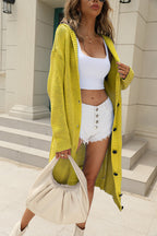 Women's Chunky Knit Cardigan with Hood and Elegant Button Details