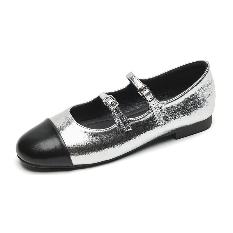 Women's Double-Strap Metallic Ballet Flats
