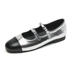Women's Double-Strap Metallic Ballet Flats