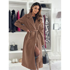 Women's Elegant Tailored Trench Coat with Closed Collar and Belt