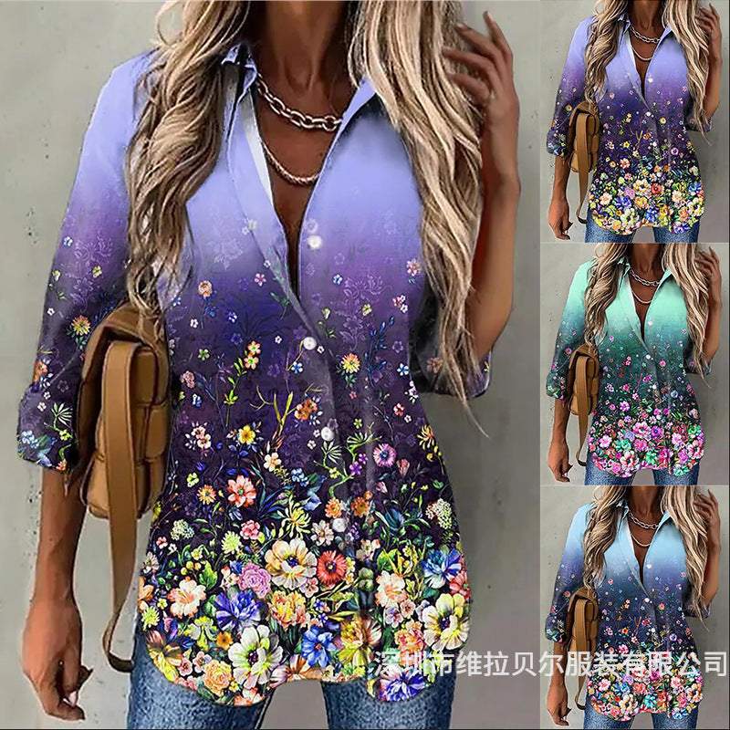 Women's Floral Print Shirt Blouse