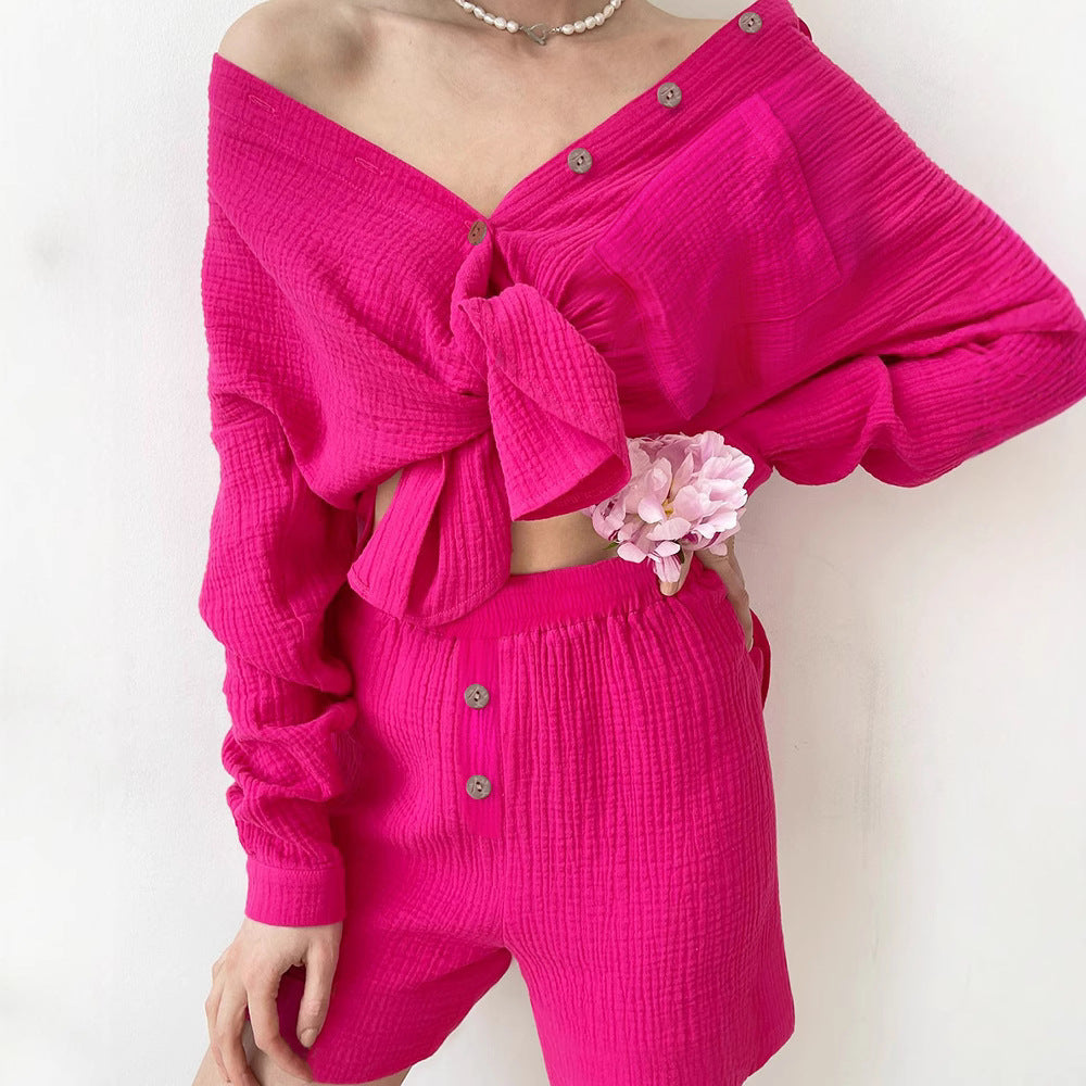 Women's Casual Long-Sleeve Shirt with Buttons and Pockets