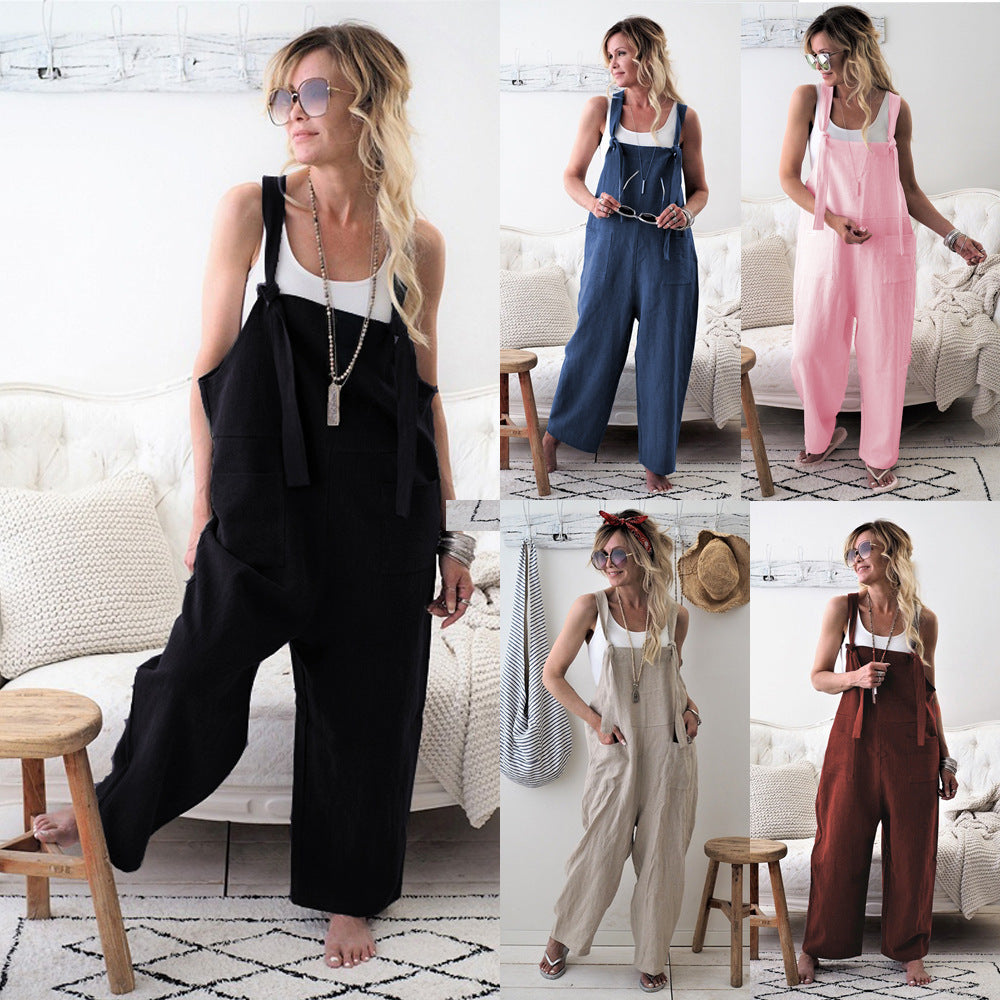 Women's Jumpsuit with Pockets and Adjustable Straps