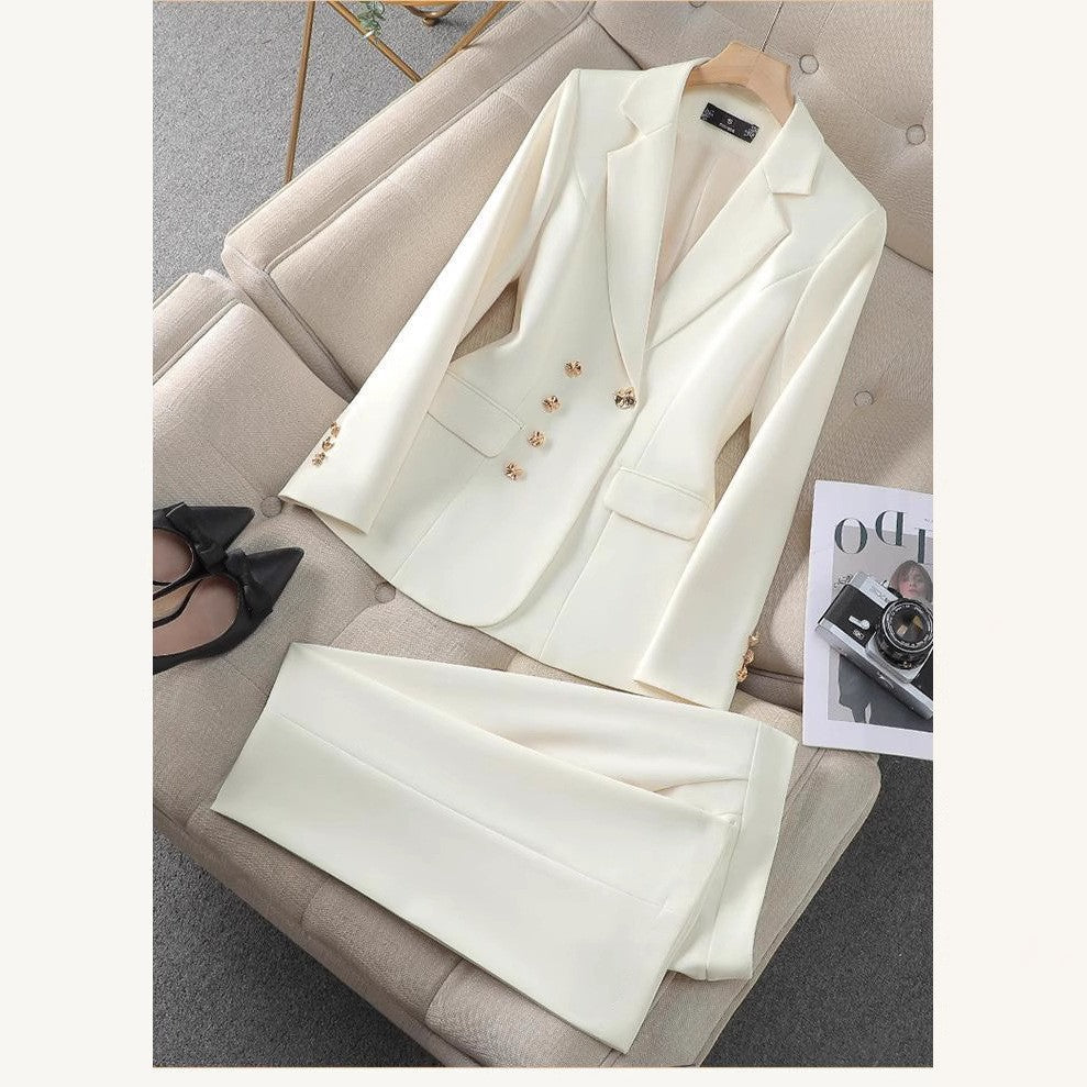Women's Elegant Business Suit Set with Decorative Button Details