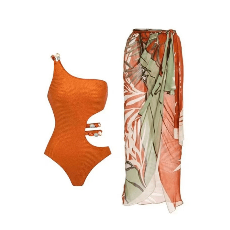 Women's Asymmetrical Swimsuit Set with Elegant Sarong