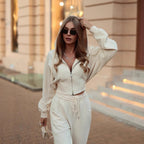 Women's Bicolor Hooded Suit with Wide Cut and Elastic Waistband