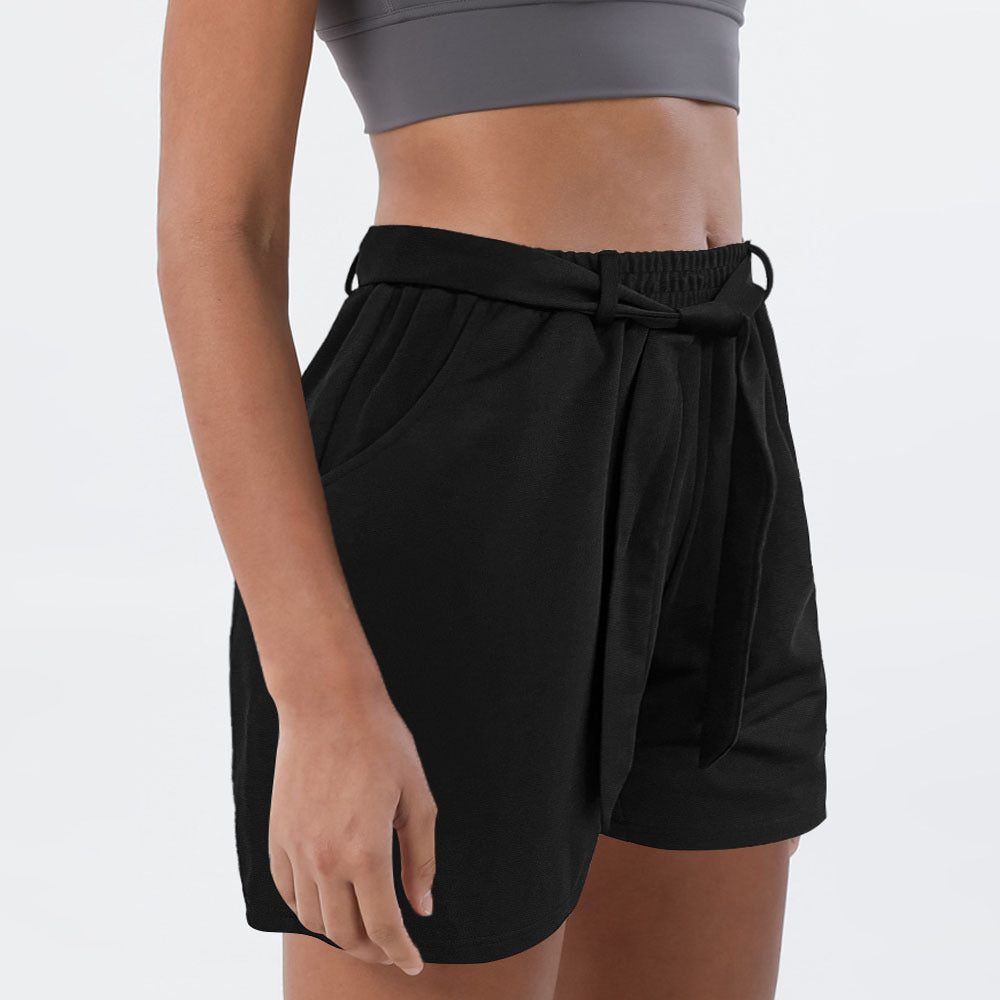 Women's Casual Pants with Elastic Waist and Side Tie Belt