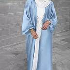 Elegant Long Cardigan in Flowing Fabric with Wide Cut