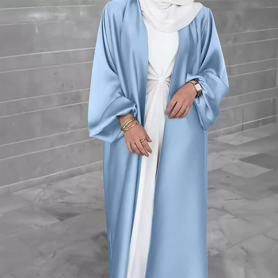 Elegant Long Cardigan in Flowing Fabric with Wide Cut