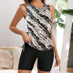 Women's Swimwear Set with Tank Top and High-Waisted Shorts