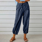Women's Comfortable Casual Pants with Side Pockets and Cuffs