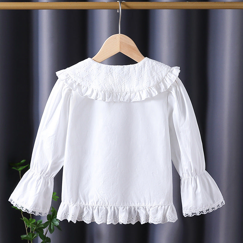 Women's Blouse with Nostalgic Collar and Ruffle Details