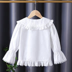 Women's Blouse with Nostalgic Collar and Ruffle Details