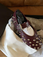 Women's Ballet Flats with Decorative Studs and Elegant Buckle Closure