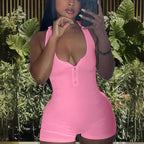 Women's Jumpsuit with Deep V-Neck and Zipper