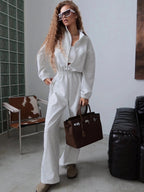 Women's Fleece Jumpsuit with High Collar and Side Zipper