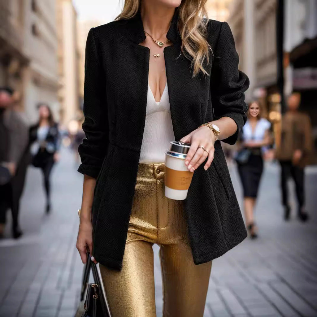 Women's Elegant Blazer with Honeycomb Texture and Tailored Cut
