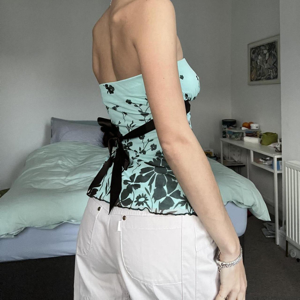 Women's Floral Bandeau Top with Adjustable Belt