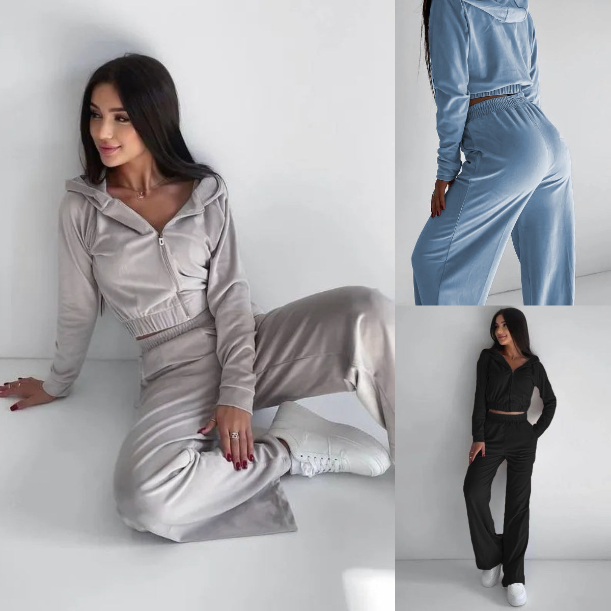 Women's Cropped Thermo-Fleece Set with Half-Zip