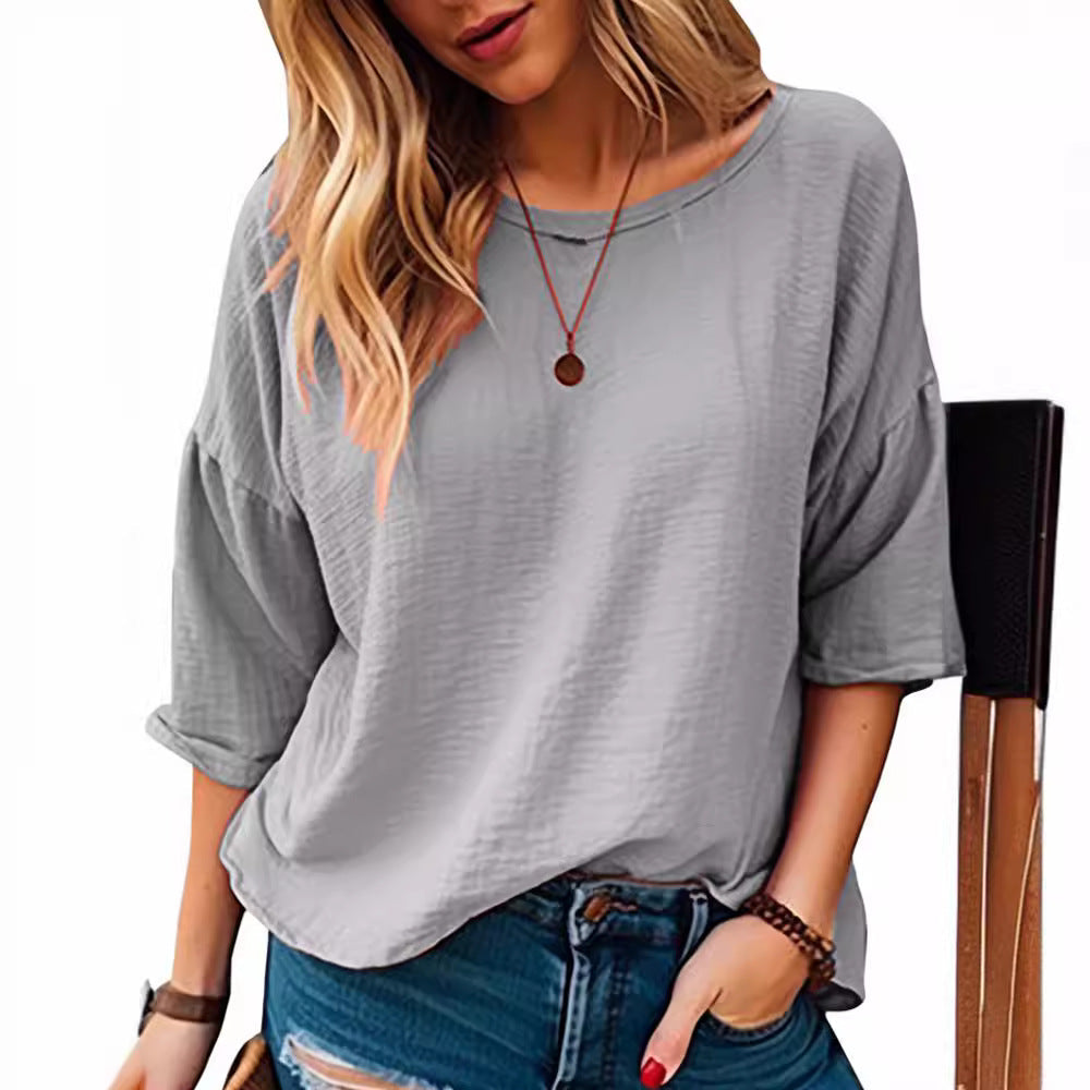 Women's Casual Oversized Shirt with Wide Round Neckline