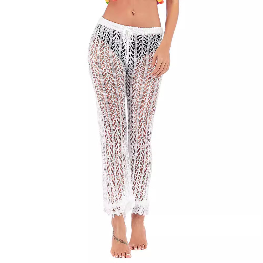 Crochet Knit Pants with Frayed Hems