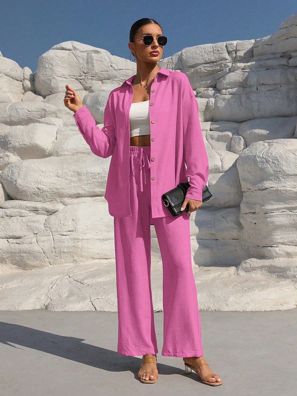 Elegant Women's Lounge Set in Lightweight Fabric with Wide Cut