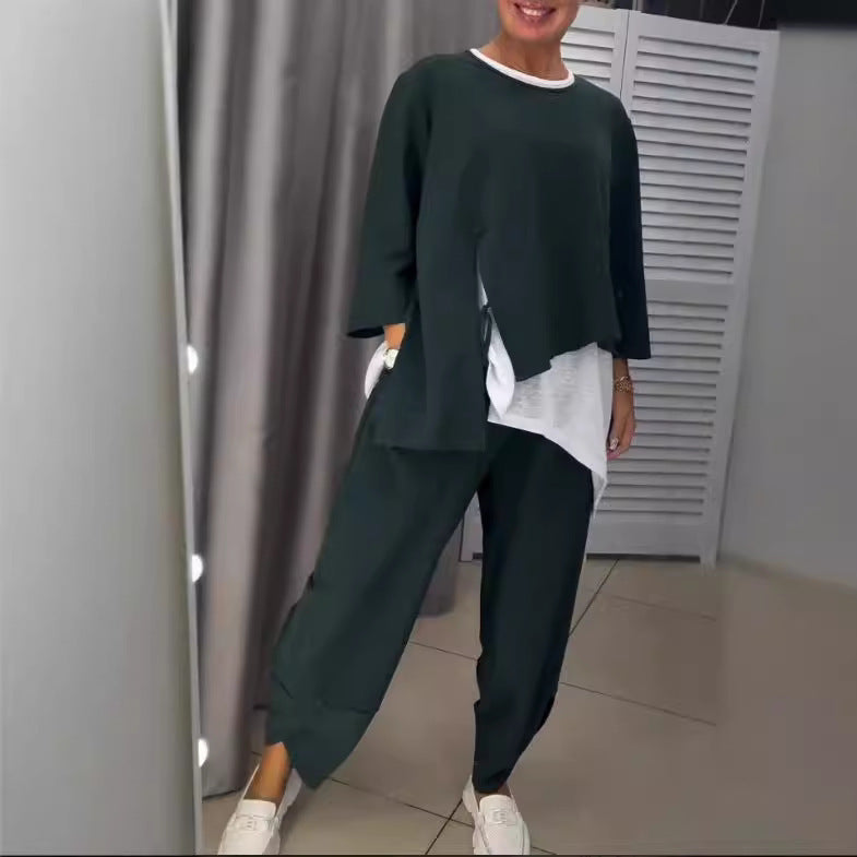 Women's Casual Two-Piece Set with Asymmetric Cut