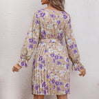 Women's Blouse Dress with Floral Ruffle Details and Waist Belt