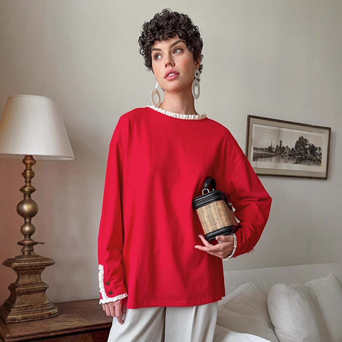 Women's Elegant Oversized Sweater with Ruffled Sleeves