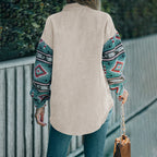 Women's Corduroy Jacket with Decorative Ethnic Pattern