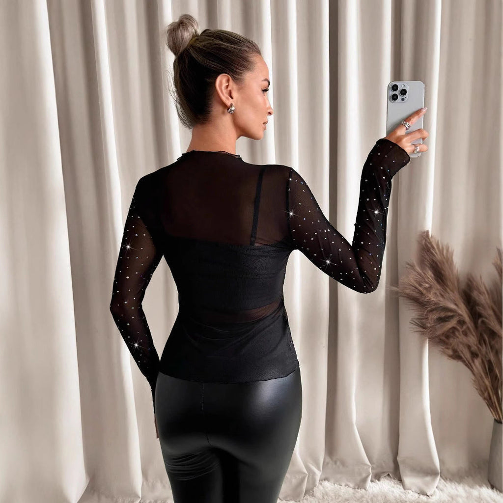 Women's Sheer Functional Shirt with Glitter Details