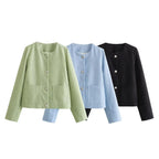 Elegant Women's Short Jacket with Decorative Button Details and Practical Pockets