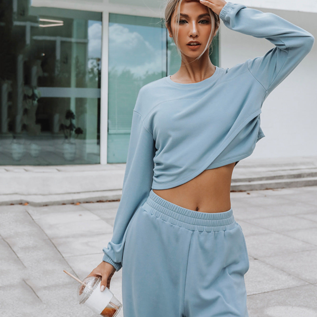 Lounge Set with Cropped Top and Wide-Leg Pants