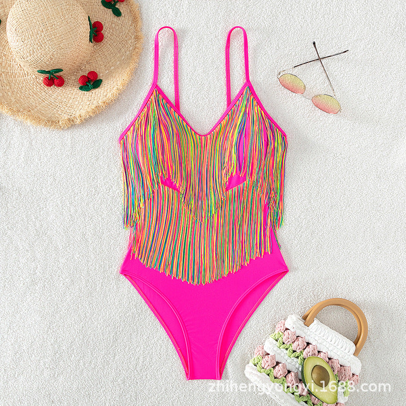 Women's Swimsuit with Colorful Fringe Design
