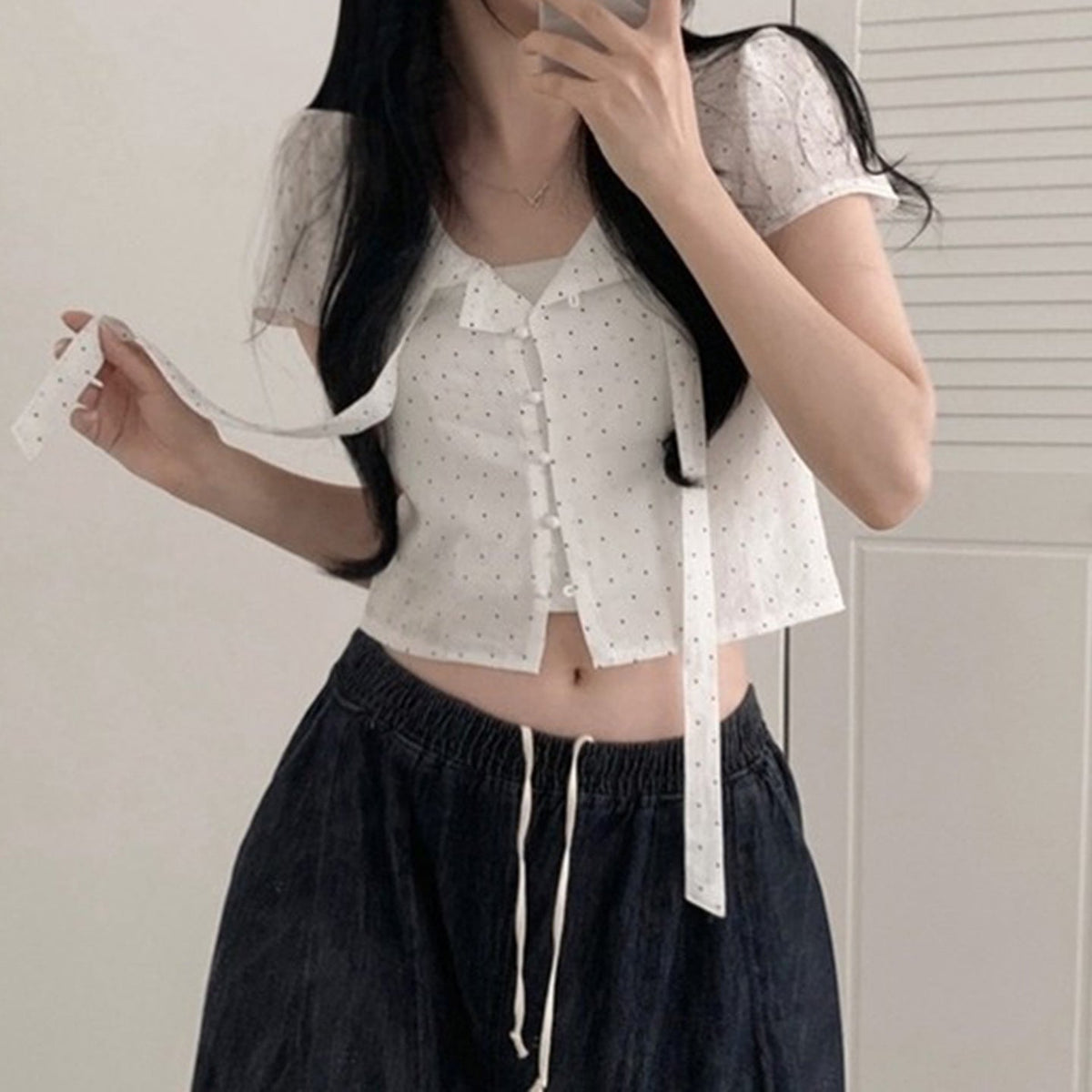 Women's Short-Sleeve Polka Dot Blouse