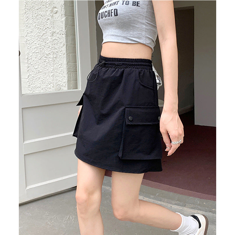 Women's Cargo Skirt with Side Pockets and Elastic Waistband