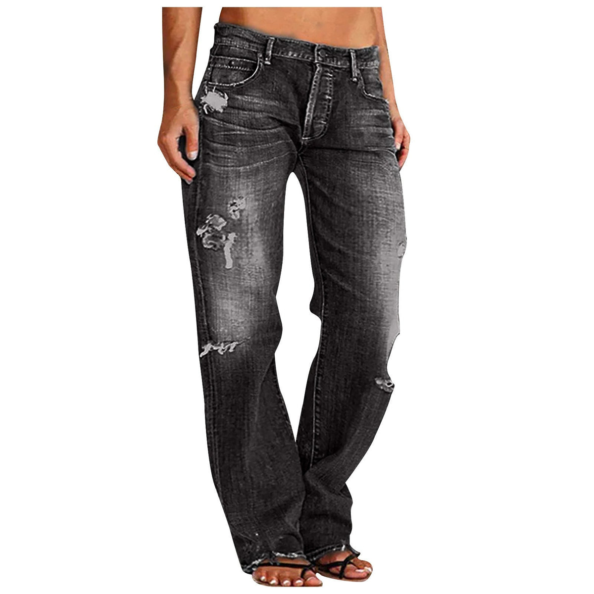 Women's Destroyed Wide-Leg Jeans with Casual Fit