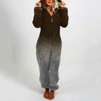 Women's Hooded Fleece Jumpsuit with Gradient Design
