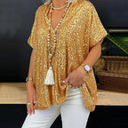 Women's Glamorous Sequin Tunic Shirt with V-Neck