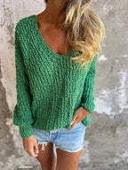 Women's Comfortable Textured V-Neck Long Sleeve Sweatshirt
