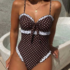 Women's Swimsuit with Trendy Polka Dot Design and Playful Ruffles