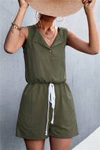 Women's Casual Overall with Buttoned Neckline and Adjustable Waist