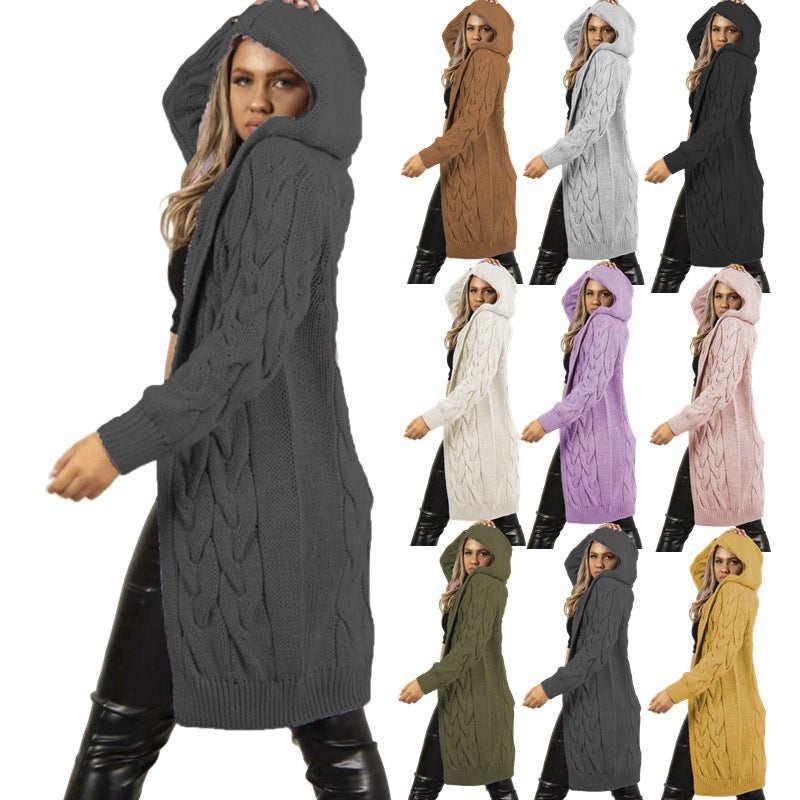 Women's Chunky Knit Coat with Hood