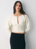 Cropped Ribbed Cardigan with Button Placket