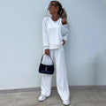 Women's Elegant Ribbed Knit Two-Piece Lounge Set with One-Shoulder Cut and Wide Palazzo Trousers