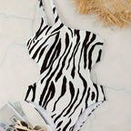 Women's Asymmetrical One-Piece Swimsuit with Animal Print