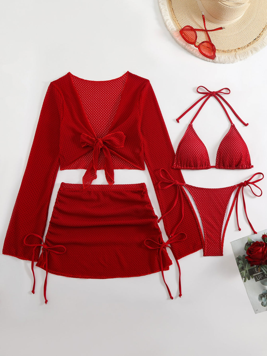 Women's Swimsuit Set with Mesh Design and Adjustable Details